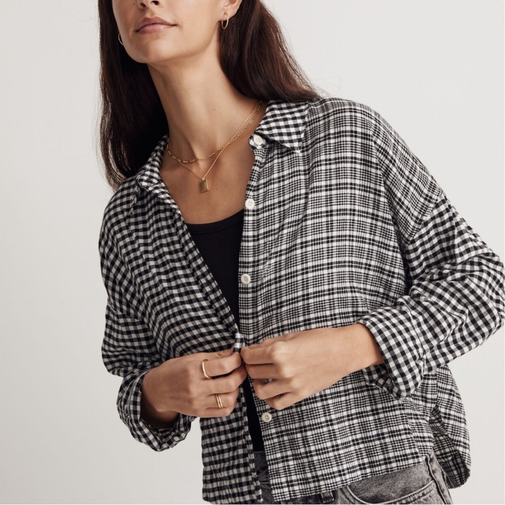 Madewell Women’s‎ Long-Sleeve Crop Shirt in Plaid Size XXS